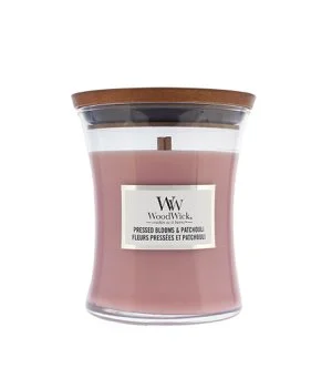 WoodWick Pressed Blooms & Patchouli vela aromática con mecha de madera 275 g