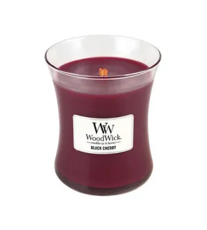 Vela aromática WoodWick Black Cherry con mecha de madera para mujeres
