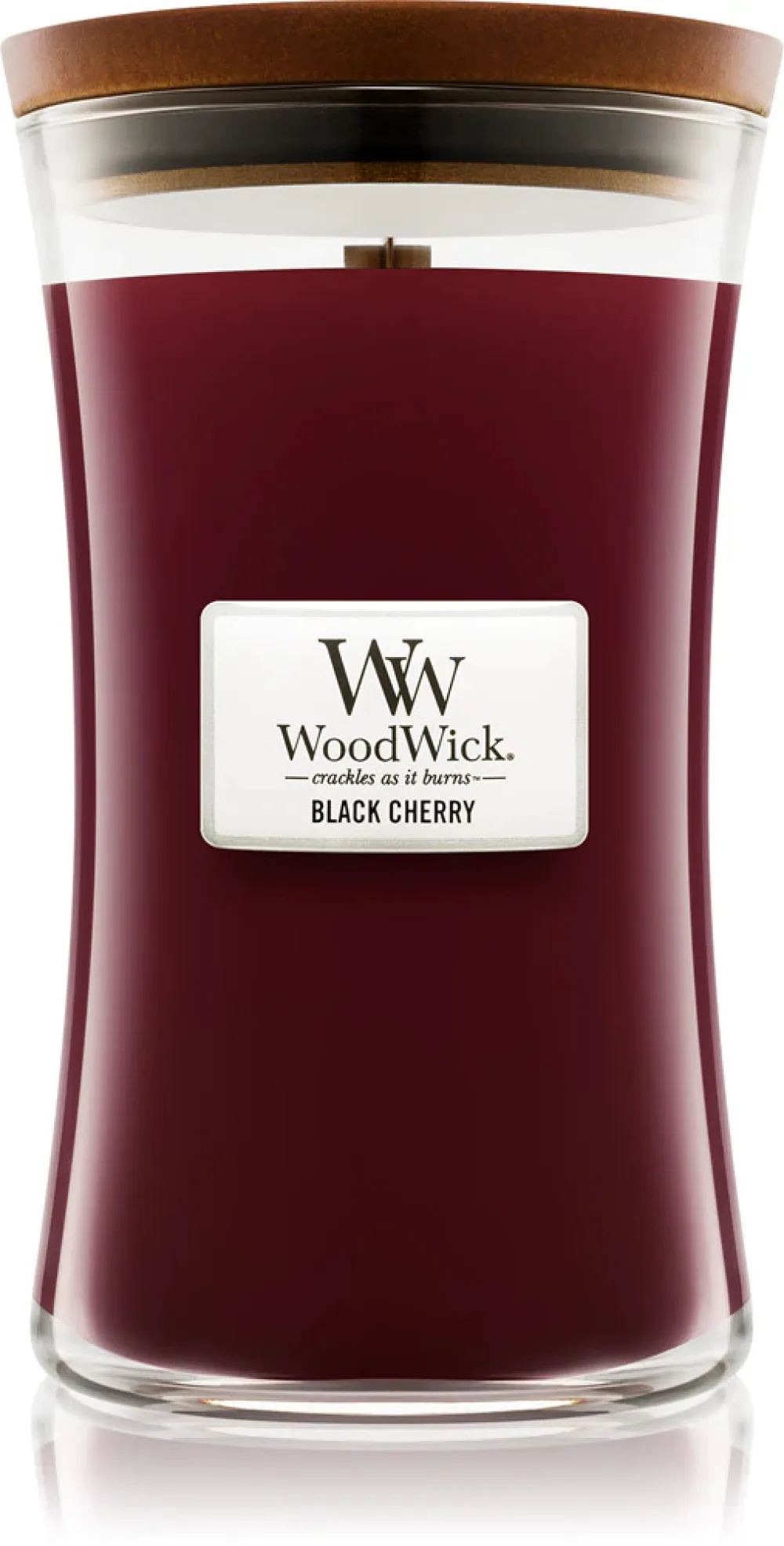 Vela aromática WoodWick Black Cherry con mecha de madera 275 g