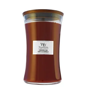 Vela aromática WoodWick Cinnamon Chai con mecha de madera 609,5 g