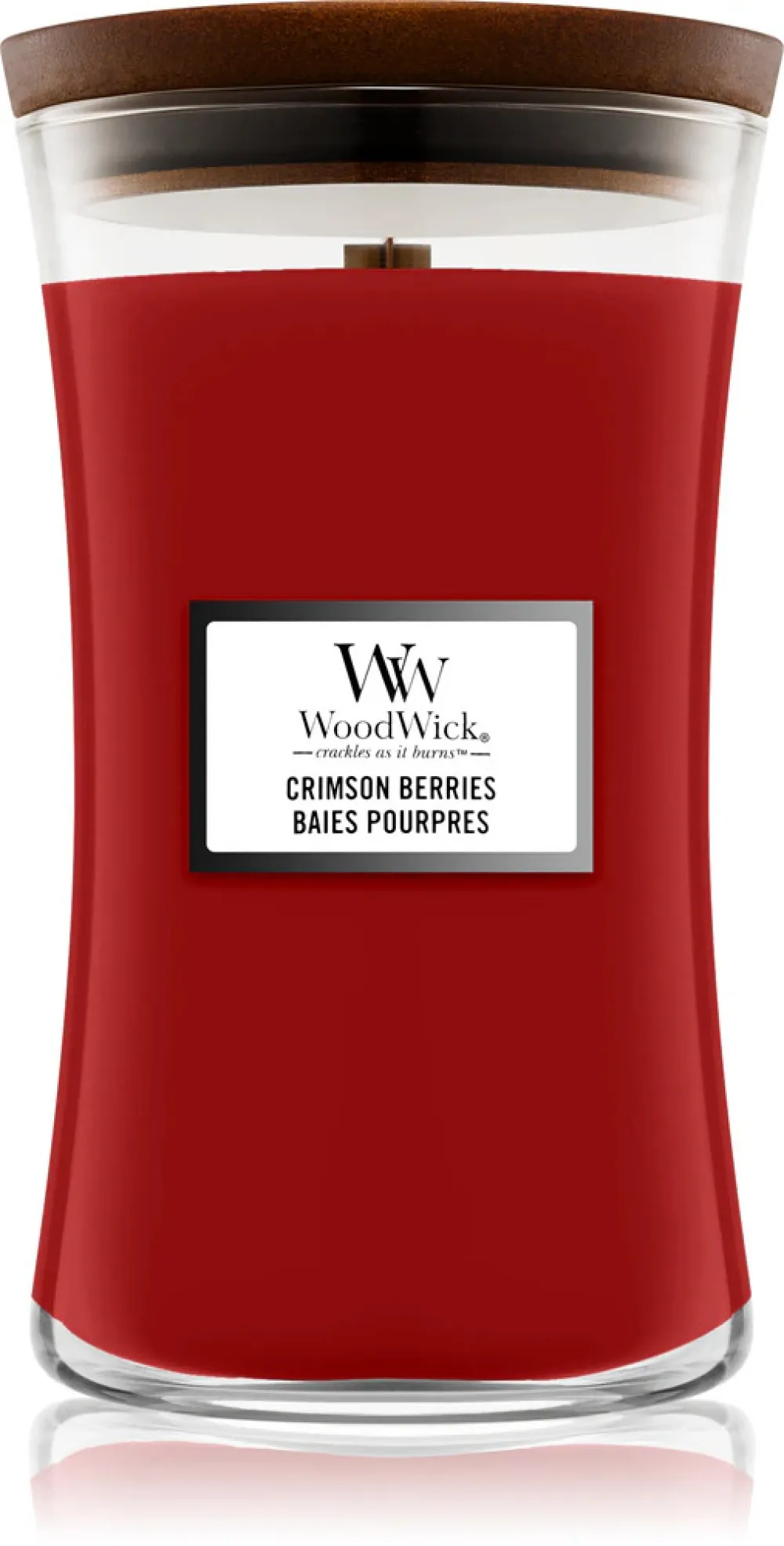 Vela aromática WoodWick Crimson Berries con mecha de madera 275 g