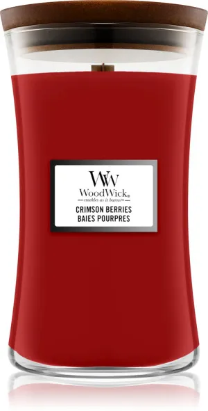 Vela aromática WoodWick Crimson Berries con mecha de madera 275 g