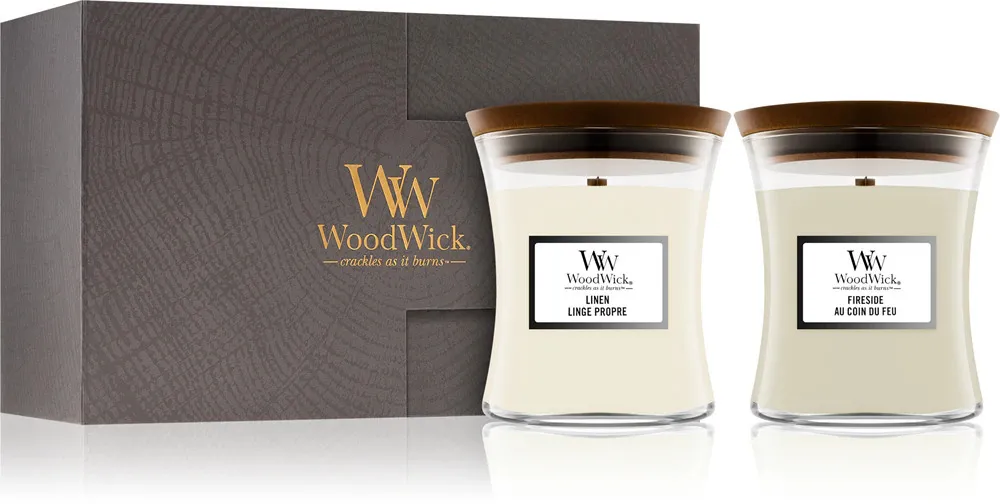 Fireside, Linen set de regalo WoodWick Fireside, Linen dárková sada