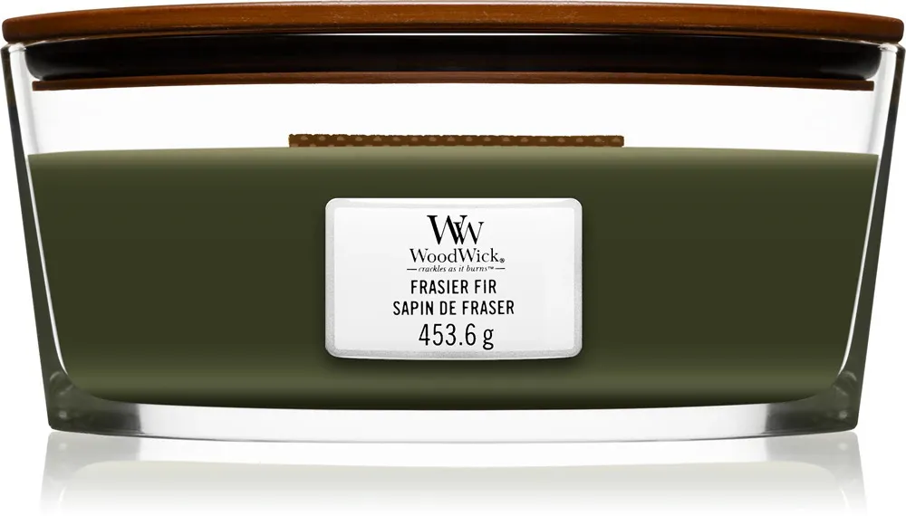 Vela perfumada WoodWick Frasier Fir con mecha de madera 453,6 g