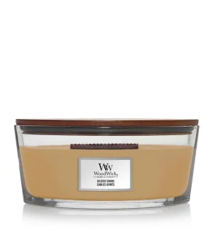 Vela perfumada Woodwick Gilded Sands con mecha de madera 453,6 g