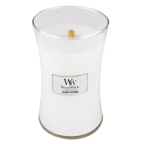 Vela aromática WoodWick Island Coconut con mecha de madera 609,5 g