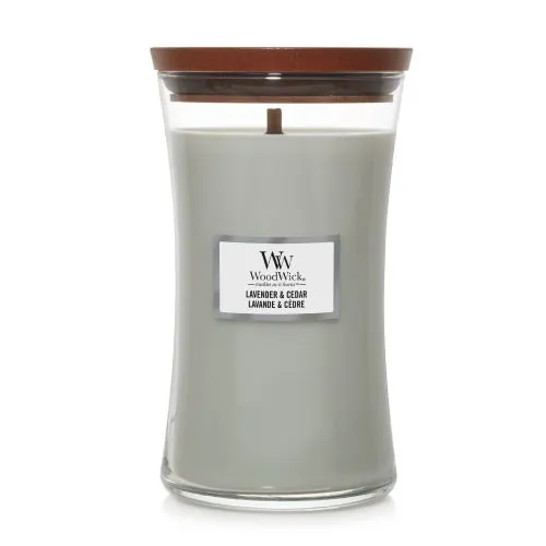 Vela aromática WoodWick Lavender & Cedar con mecha de madera 609,5 g