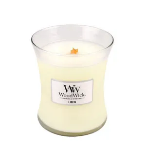 Vela aromática WoodWick Linen con mecha de madera 275 g