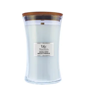 Vela aromática WoodWick Magnolia Birch con mecha de madera para hombres