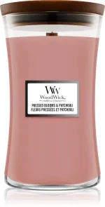 Vela aromática WoodWick Pressed Blooms & Patchouli con mecha de madera 609,5 g