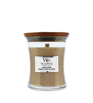 Vela aromática WoodWick Santal Myrrh con mecha de madera para hombres