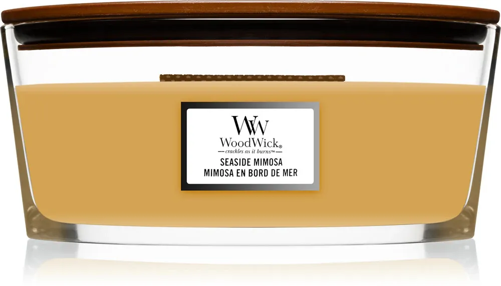 Vela aromática WoodWick Seaside Mimosa con mecha de madera 453,6 g