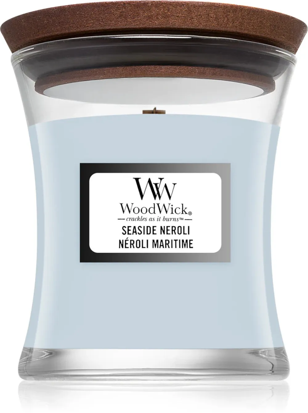 Vela aromática WoodWick Seaside Neroli con mecha de madera 609,5 g
