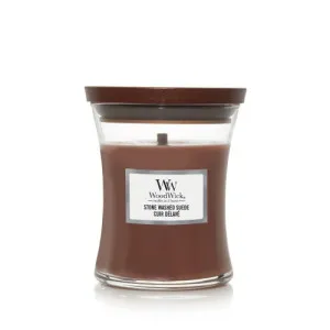 Vela aromática WoodWick Stone Washed Suede con mecha de madera para mujeres