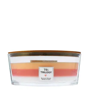 Vela aromática WoodWick Trilogy Blooming Orchard con mecha de madera 453,6 g