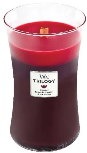 Vela perfumada WoodWick Trilogy Sun Ripened Berries con mecha de madera 609,5 g