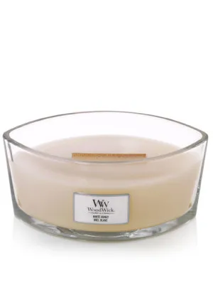 Vela aromática WoodWick White Honey con mecha de madera para hombres.