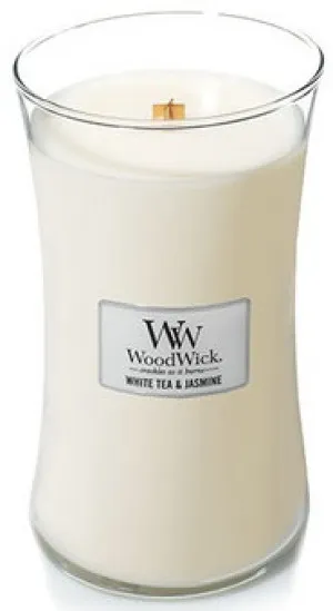 Vela perfumada WoodWick White Tea & Jasmine con mecha de madera 609,5 g