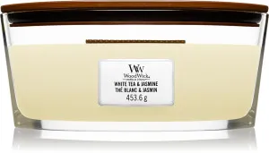 Vela aromática WoodWick White Tea & Jasmine con mecha de madera 453,6 g
