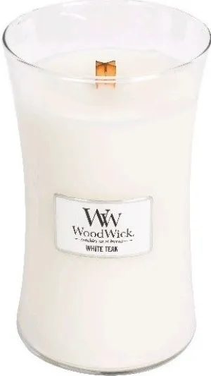 Vela aromática WoodWick White Teak con mecha de madera 609,5 g