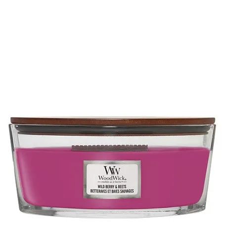 Vela aromática WoodWick Wild Berry & Beets con mecha de madera para hombres