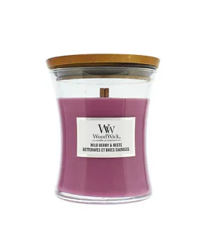 Vela aromática WoodWick Wild Berry & Beets con mecha de madera para hombres