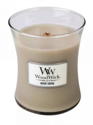 Vela aromática WoodWick Wood Smoke con mecha de madera 275 g