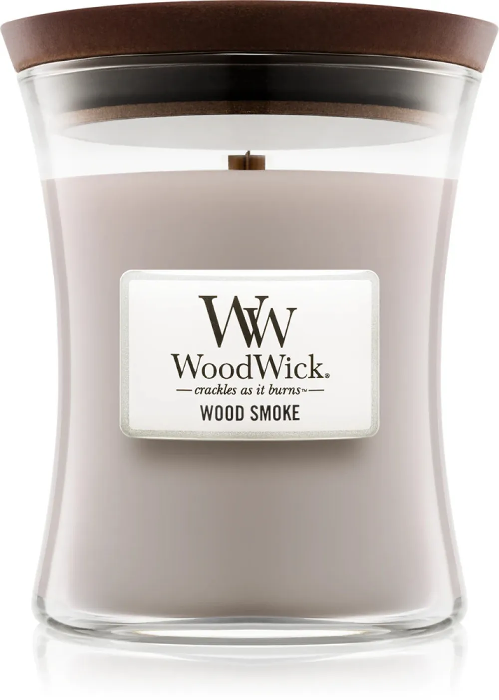 Vela aromática WoodWick Wood Smoke con mecha de madera 275 g
