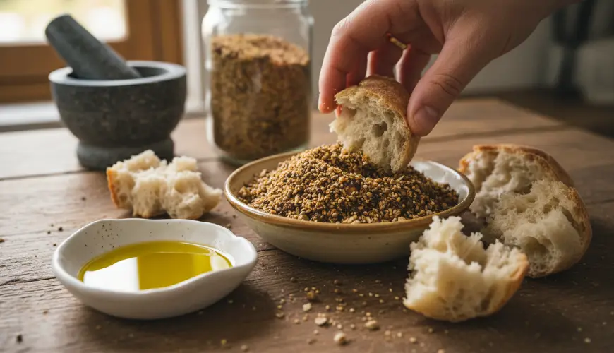 Dukkah es una crujiente mezcla egipcia para mojar pan en aceite