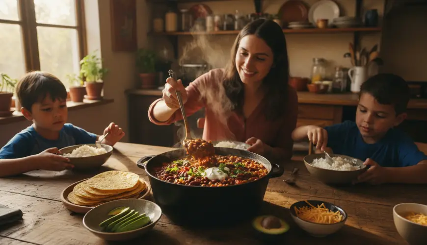 Olla de chili de frijoles sin carne que saciará a toda la familia