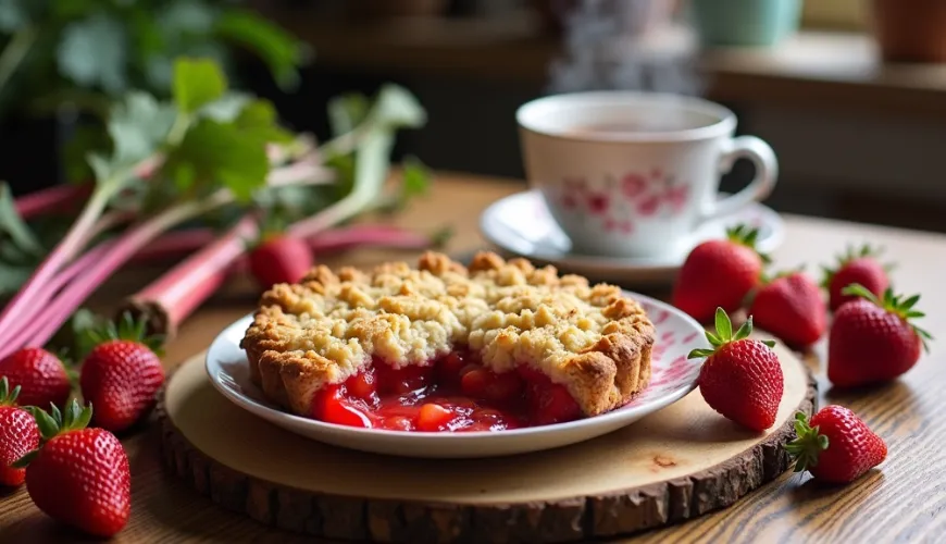 Descubra el encanto del pastel de ruibarbo con fresas