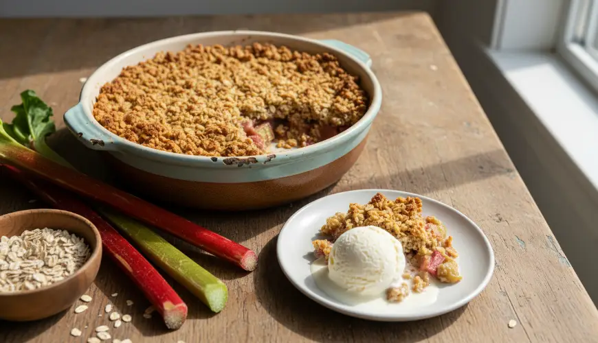 El crumble de ruibarbo con streusel de avena nunca decepciona