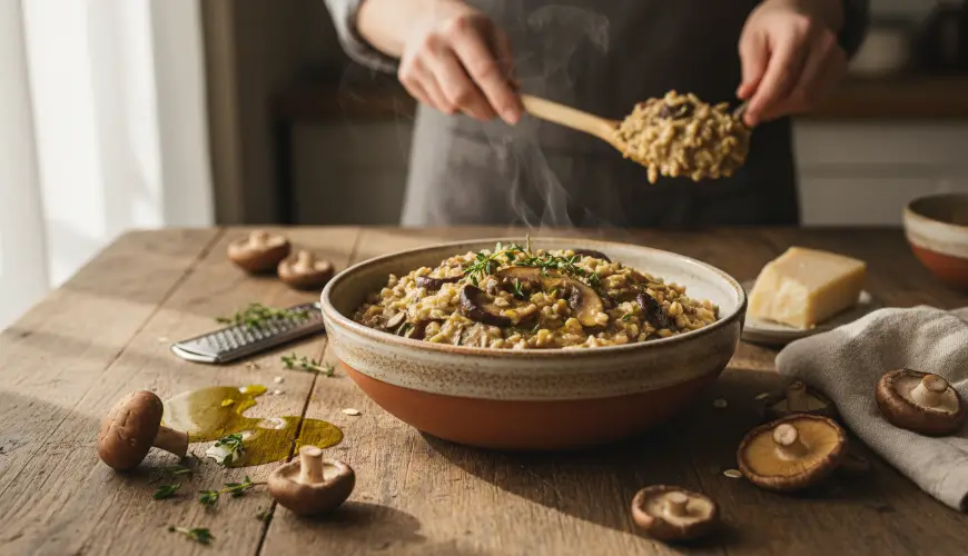 Salado de avena con champiñones como alternativa saludable al risotto