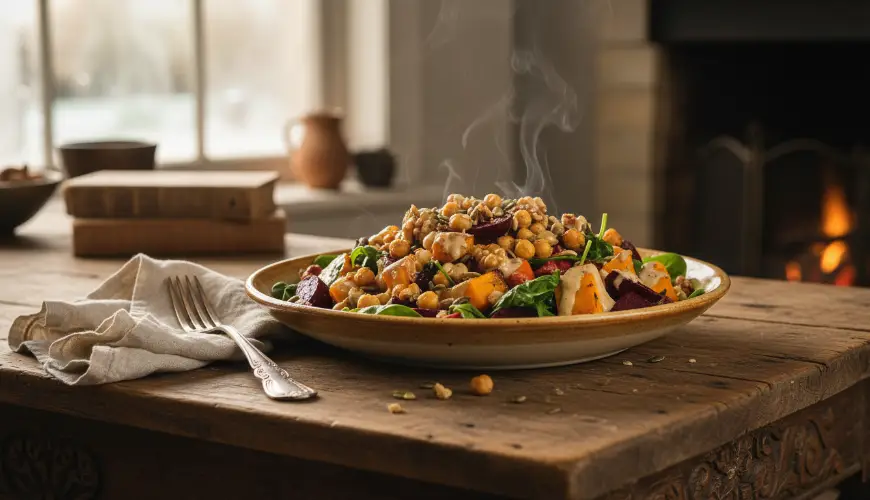 Teplé ensaladas para días fríos llenas de verduras de temporada