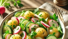 Prueba la ensalada de patatas de verano llena de sabores frescos.