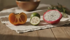 Pruebe las frutas exóticas caqui, feijoa y pitahaya