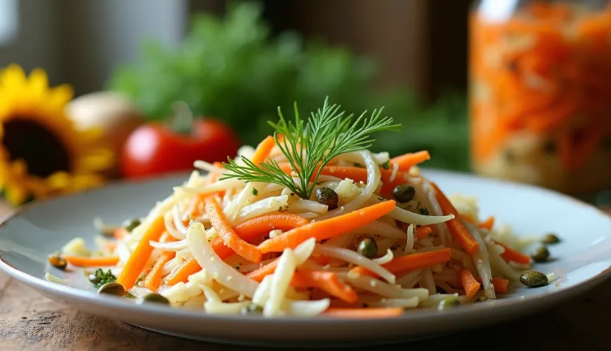 Comida saludable al alcance con ensalada de vitaminas de chucrut