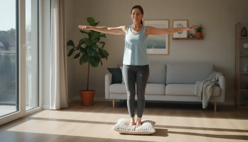 Pruebe ejercicios de equilibrio con una almohada bajo los pies